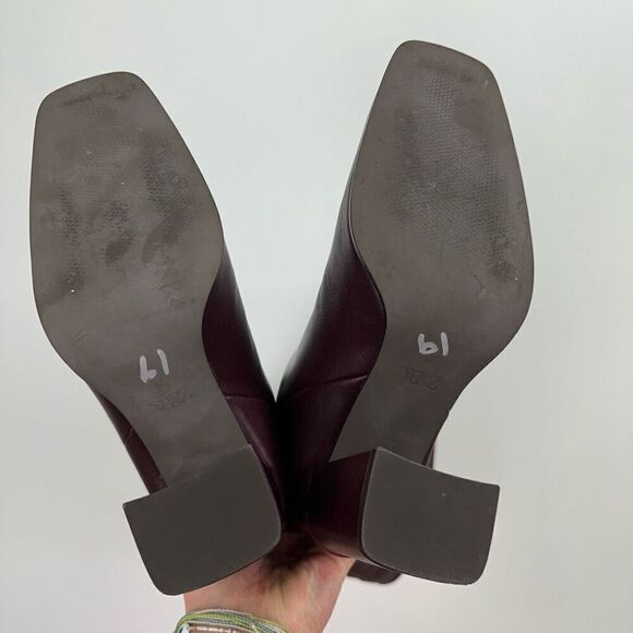 Zara Women’s Oxblood Burgundy Leather Square Toe Below the Knee Block Heel Boot - Picture 9 of 15